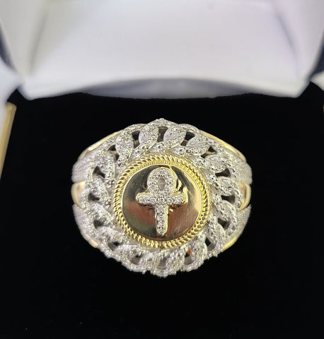 Real 10k Diamond Mens Ring Jesus Cross Band Yellow Gold Casual Genuine Natural