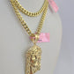 14k Chain Jesus Head Charm Set Miami Cuban Link 5mm 18"-30" Necklace Pendant