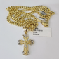 10k Gold Chain Miami Cuban Jesus Cross Charm Pendant Set 4mm 18"-28" Necklace