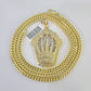 10K Franco Chain Crown Pendant Charm Necklace 20"-28" 4mm Gold SET Yellow