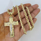 Real 10k Rope Chain Jesus Cross Charm Necklace Pendant Set 5mm 18"-28" Gold