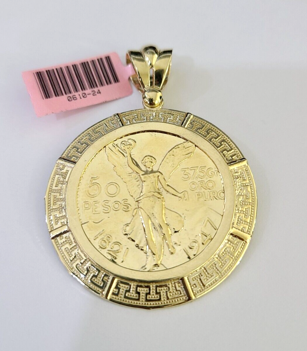 REAL 14k Yellow Gold Centenario Style Coin in Bezel 50 Pesos 1947 Pendant
