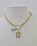 10k 2.5mm Rope Chain Jesus Head Pendant 18"-30" Yellow Gold Set Charm Necklace