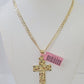 14k Gold Chain Cross Charm Solid Cuban Curb Link 3mm 18"-26" Inch Diamond CutSET