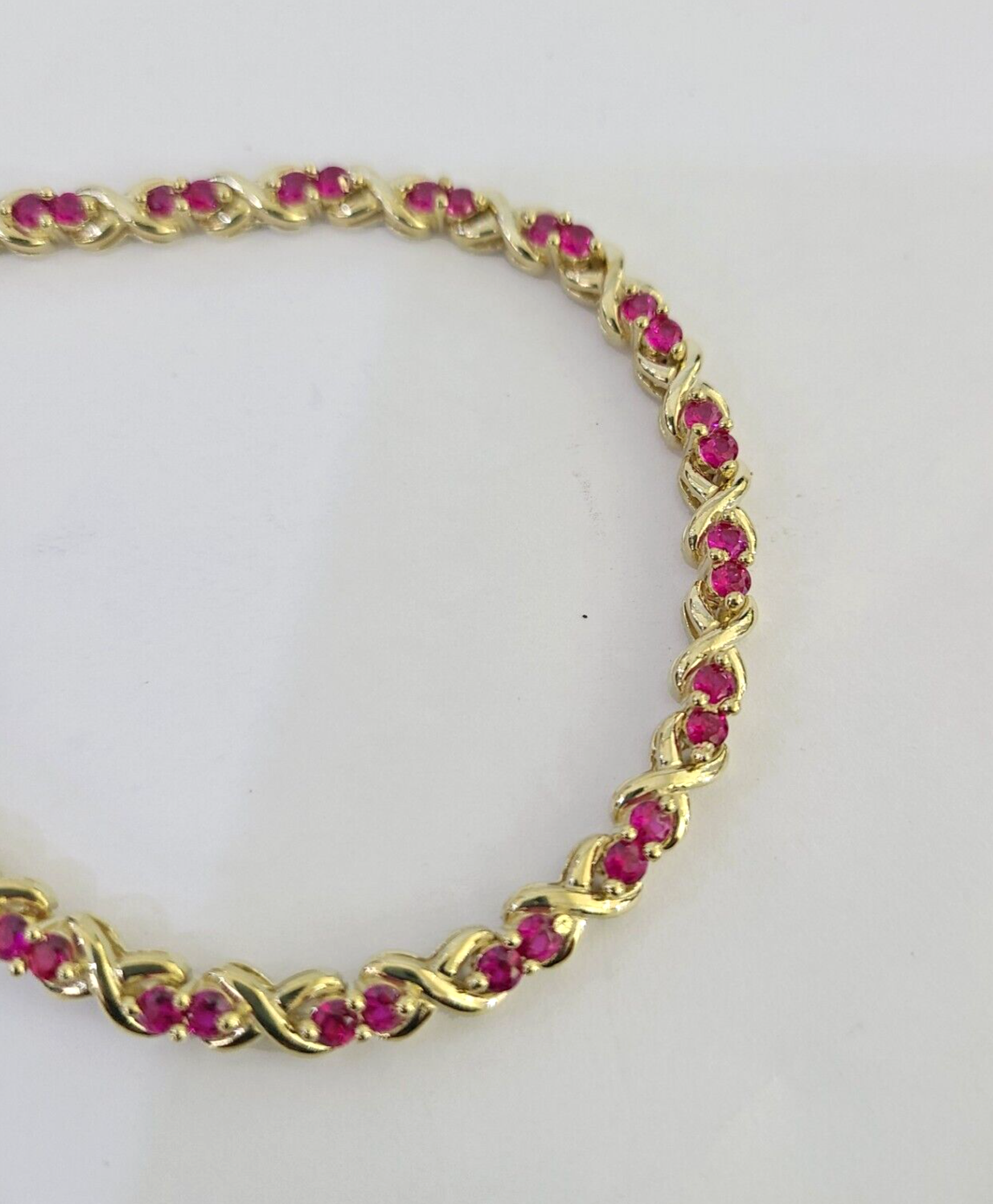 Real 10K Yellow Gold Pink Tennis Bracelet 4mm 7.5 Inches 10kt Gold