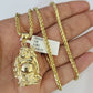 REAL 10k Yellow Gold Palm Chain Laughing Buddha Pendant Charm 3mm Necklace SET