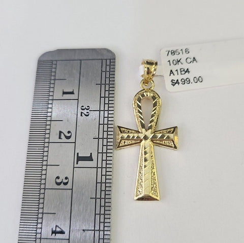 10K Gold Franco Chain Ankh Jesus Cross Charm SET 18-24 inches 1mm Necklace