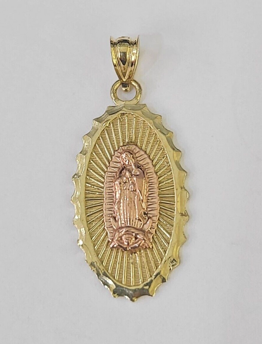 Real 10K Virgin Mary Pendent Charm 10kt Yellow Gold 1" Oval Holy Mother