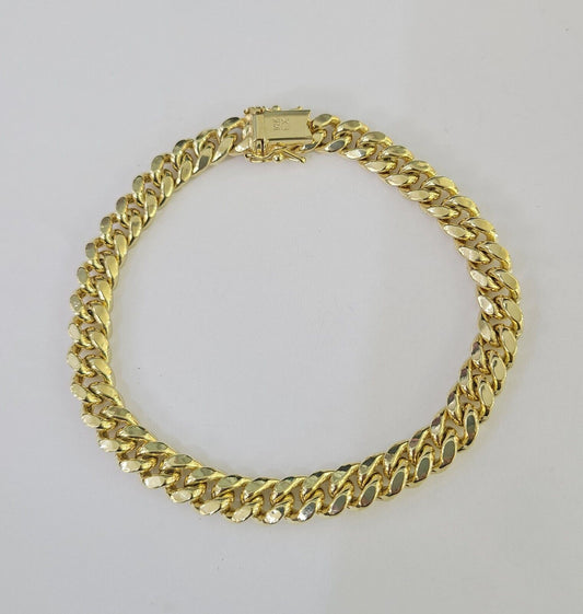 Real 14K Miami Cuban Bracelet Yellow Gold Box Clasp 8.5" Inch 7mm Link