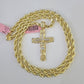 Real 14k Rope Chain Jesus Cross Charm Set 6mm 18"-28" Necklace Yellow Gold