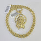 10k Solid Rope Chain Jesus Head Charm Set 4mm 18"-30" Necklace Gold Pendant