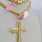 Real 14k Solid Chain Cross Charm Set Miami Cuban Link 6mm Necklace Pendant Gold