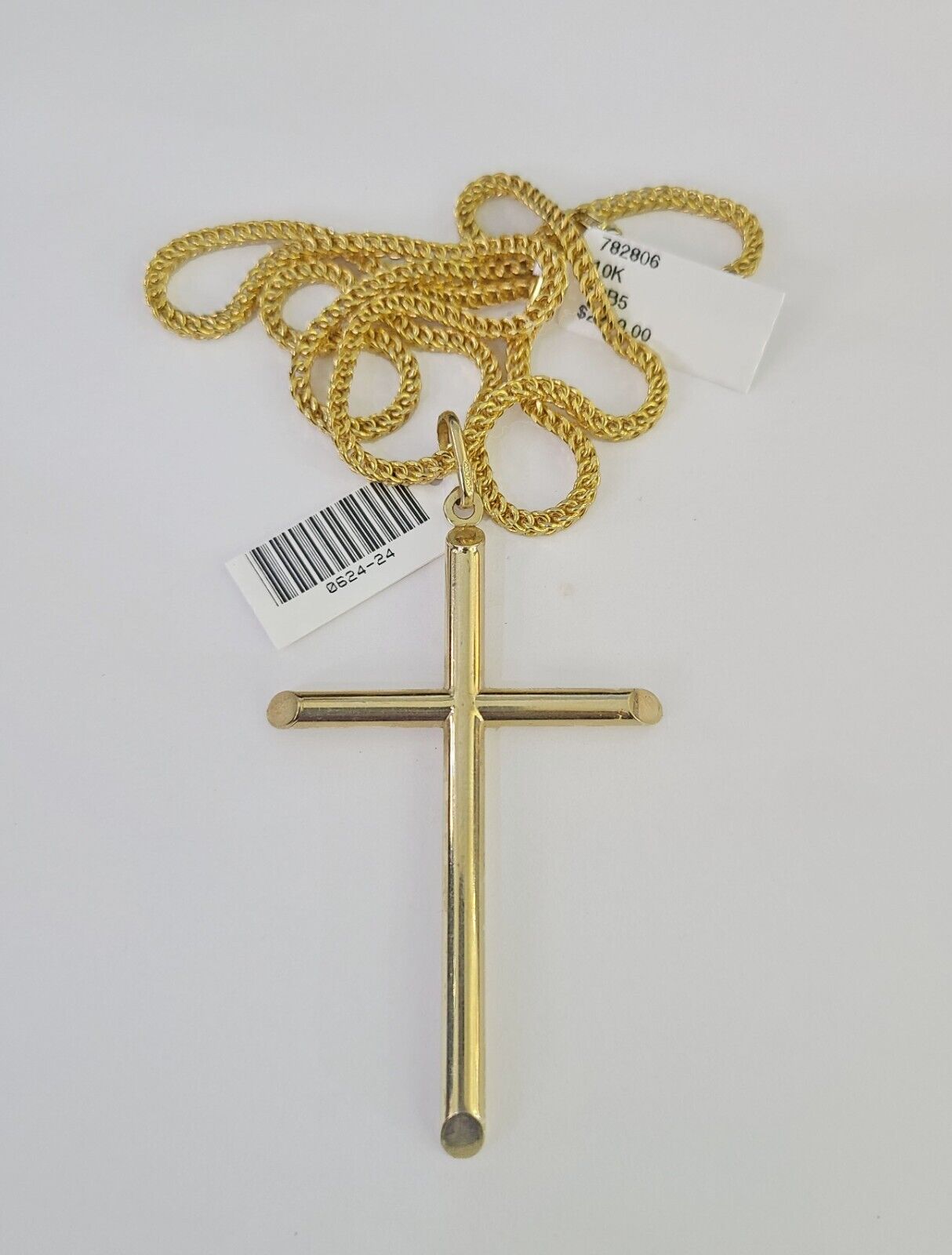 10K Gold Franco Chain Jesus Cross Charm Pendant 20-26 inches 2.5mm REAL Yellow