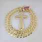 14k Gold Chain Jesus Cross Charm Solid Cuban Curb 10mm 20"-30" SET Necklace