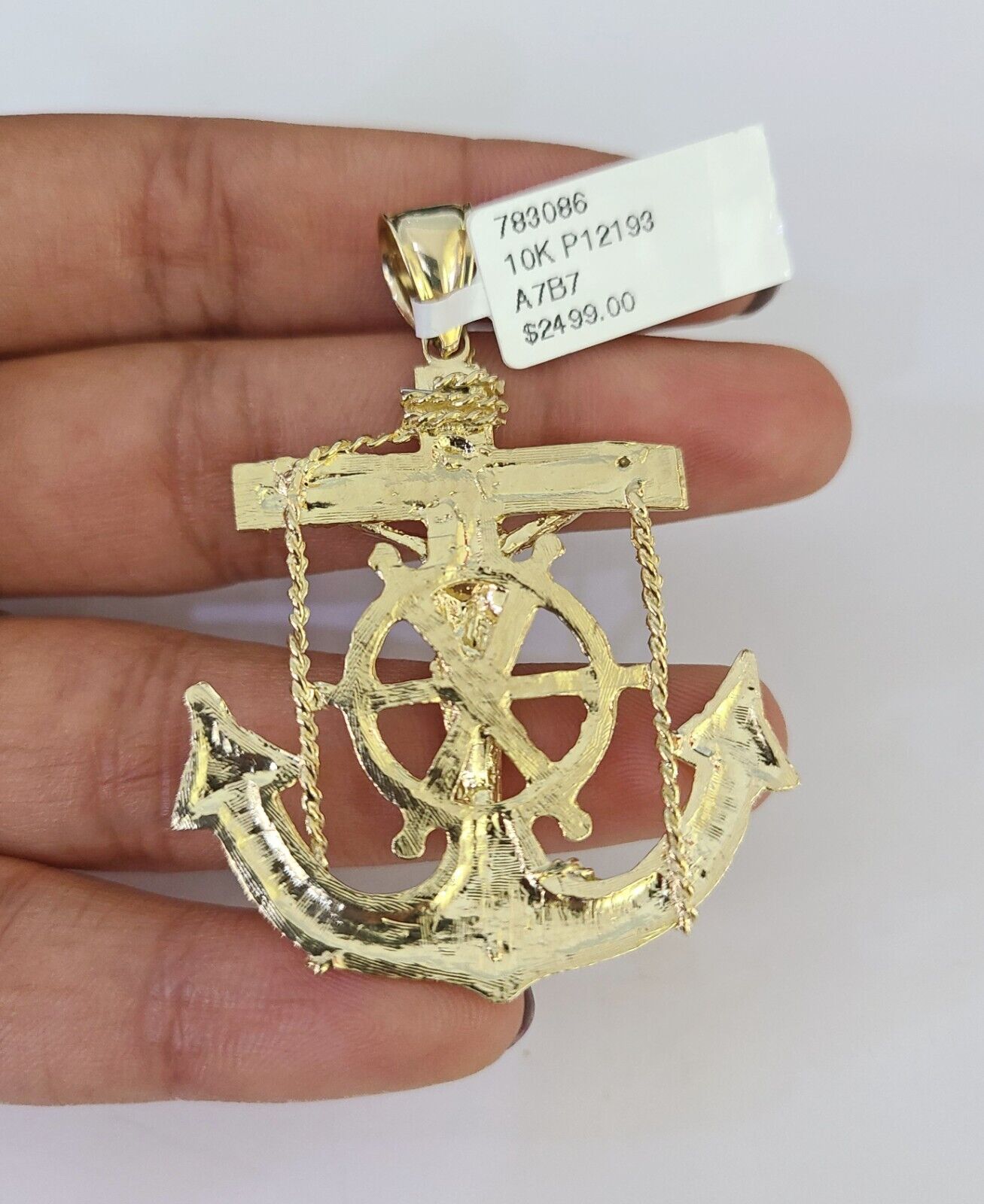 10K Franco Chain Jesus Anchor Pendant Charm Necklace 20"-26" 3mm Gold Yellow SET