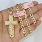 14k Solid Figaro Chain Nugget Cross Pendant Gold 5mm 18-28 inch SET Necklace