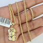 10k Solid Rope Chain 2mm Jesus Head Pendant Charm Necklace SET 18-24 in