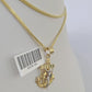 10K Solid Franco Chain Jesus Anchor Pendant Charm Necklace 18"-24" 1mm Gold