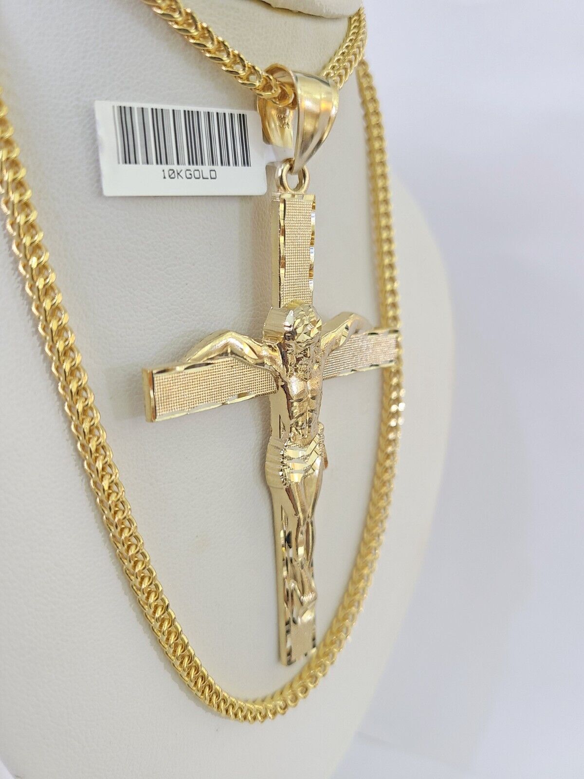 10K Franco Chain Jesus Crucifix Cross Pendant Charm Necklace 20"-26" 3mm Gold