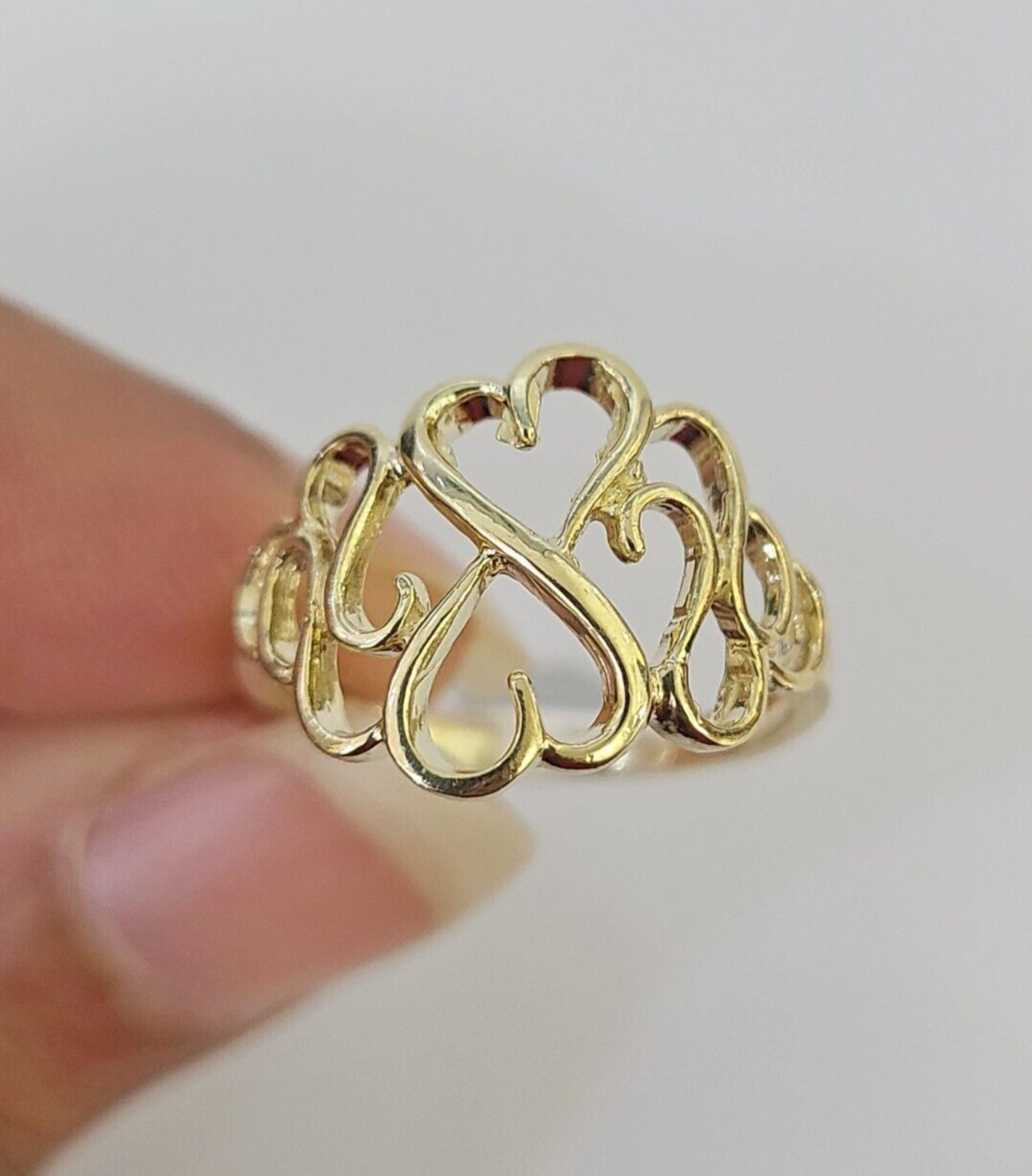 Real 10k Hearts Ring Band Wedding Engagement Casual Women Yellow Gold