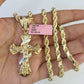 Real 14k Rope Chain Jesus Cross Charm Yellow Gold Set 5mm 20"-30" Necklace