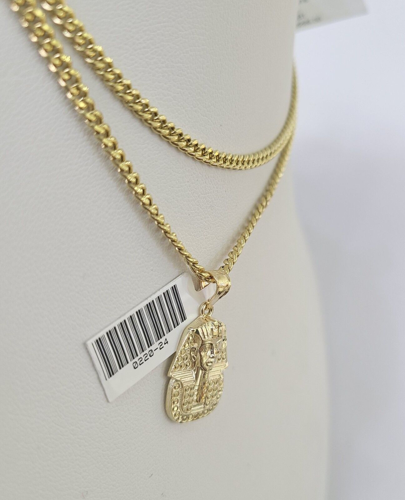 10K Gold Miami Cuban Chain Pharaoh Charm 18"-30" 3mm REAL Pendant