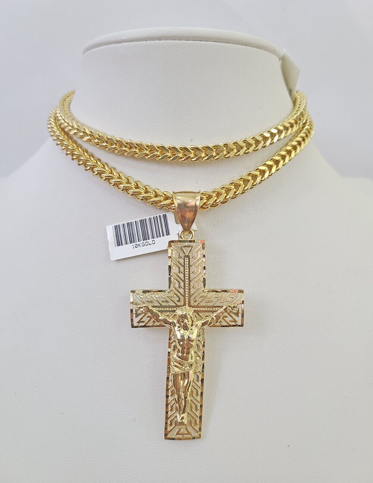 10K Franco Chain Jesus Cross Pendant Charm Necklace 20"-26" 5mm Gold SET Yellow