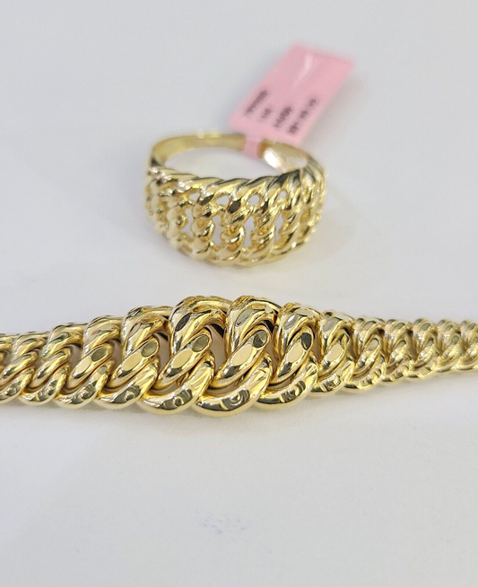 14K Gold Princesa Ring Bracelet 7" 7mm Real Yellow SET Flat Byzantine Link 14Kt