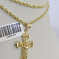 10k Solid Rope Chain 3mm Jesus Cross Pendant Charm Necklace SET 18-24 in