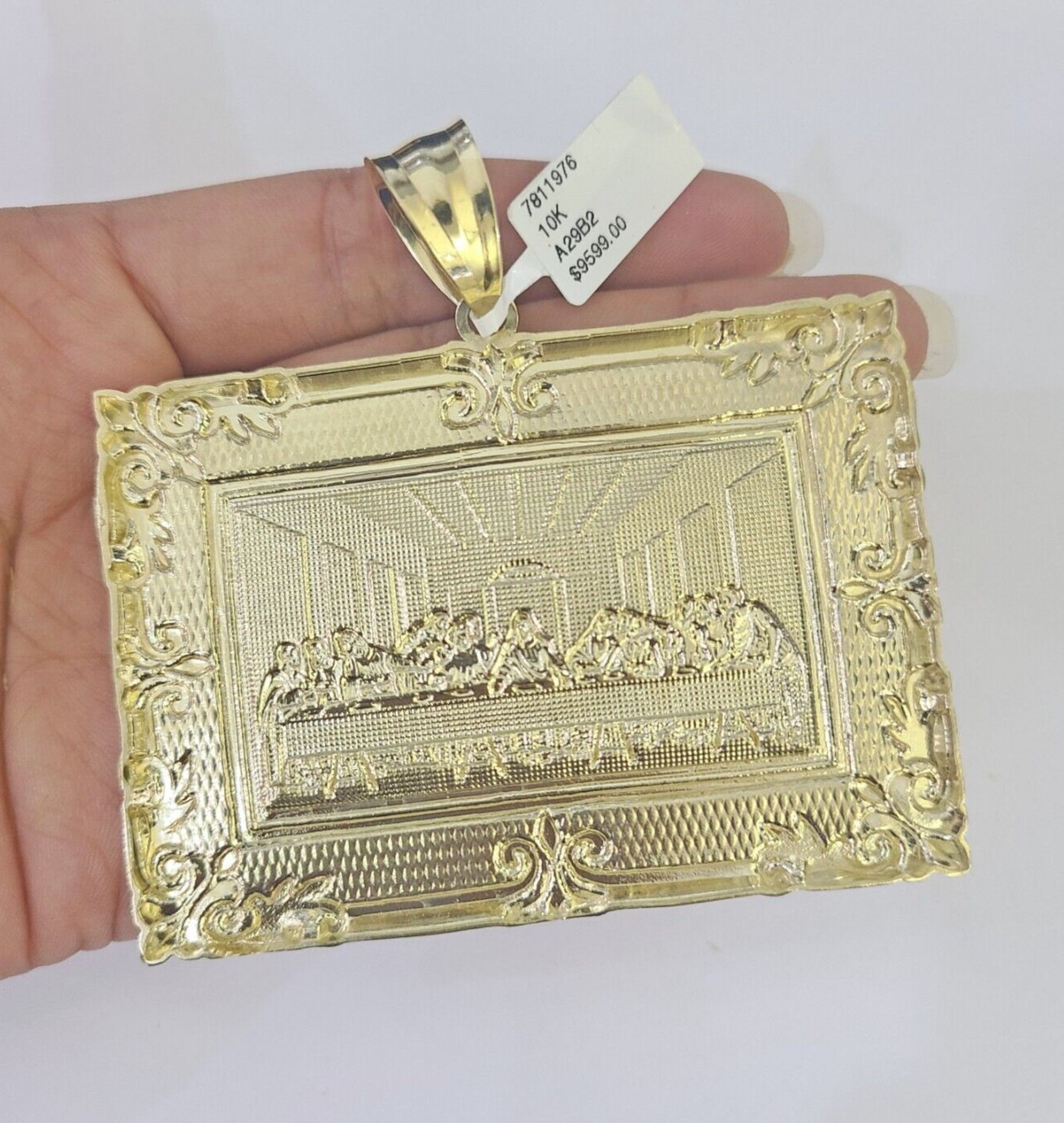 Real 10k Last Supper Pendant Charm Yellow Gold 3" Diamond Cut Genuine