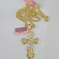 Real 14k Chain Cross Charm Set Miami Cuban Link 4mm Necklace Pendant Yellow Gold