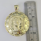 Real 10K Nugget Medallion Guadalupe Pendent Charm 10kt yellow Gold 2" Religious