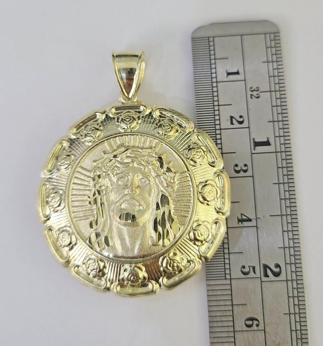 Real 10K Nugget Medallion Guadalupe Pendent Charm 10kt yellow Gold 2" Religious