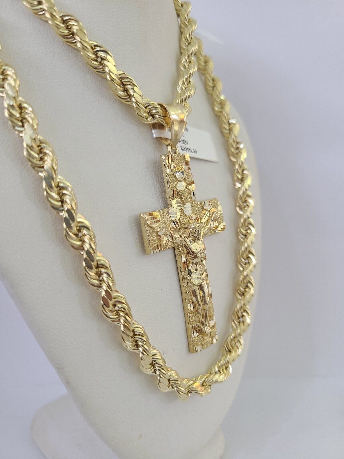 Real 10k Rope Chain Jesus Cross Charm Set 7mm 20"-28" Inch Necklace Yellow Gold