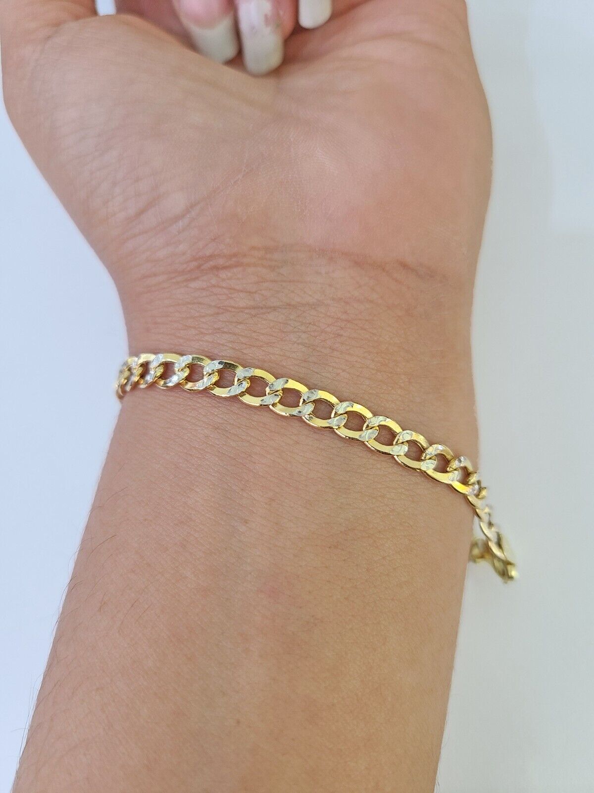 Real 10K Cuban Curb Link Bracelet Yellow Gold Diamond Cut 5mm 7" Inch