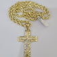 Real 10k Rope Chain Jesus Cross Charm Necklace Pendant Set 4mm 18"-28" Gold