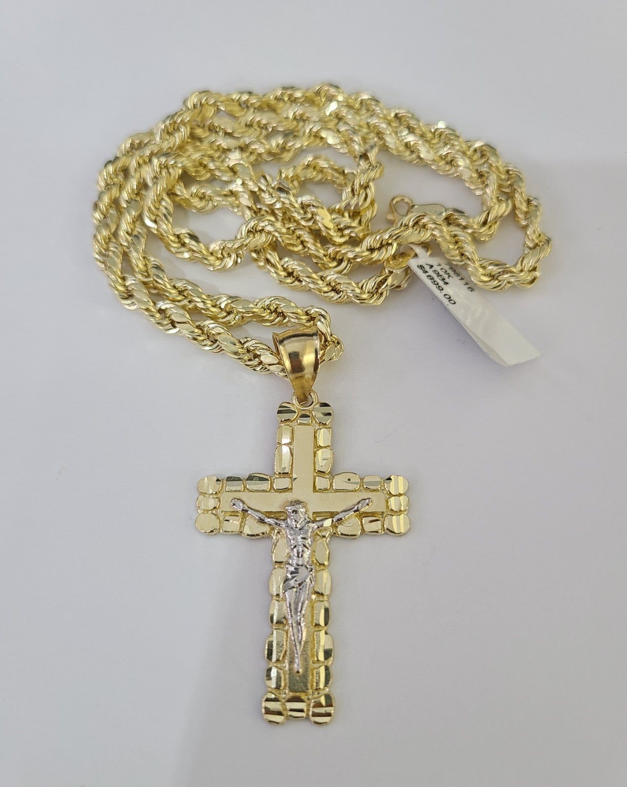 Real 10k Rope Chain Jesus Cross Charm Necklace Pendant Set 4mm 18"-28" Gold