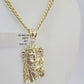 10k Yellow Gold Chain Jesus Head Charm Pendant Set 5mm Miami Cuban Link Necklace