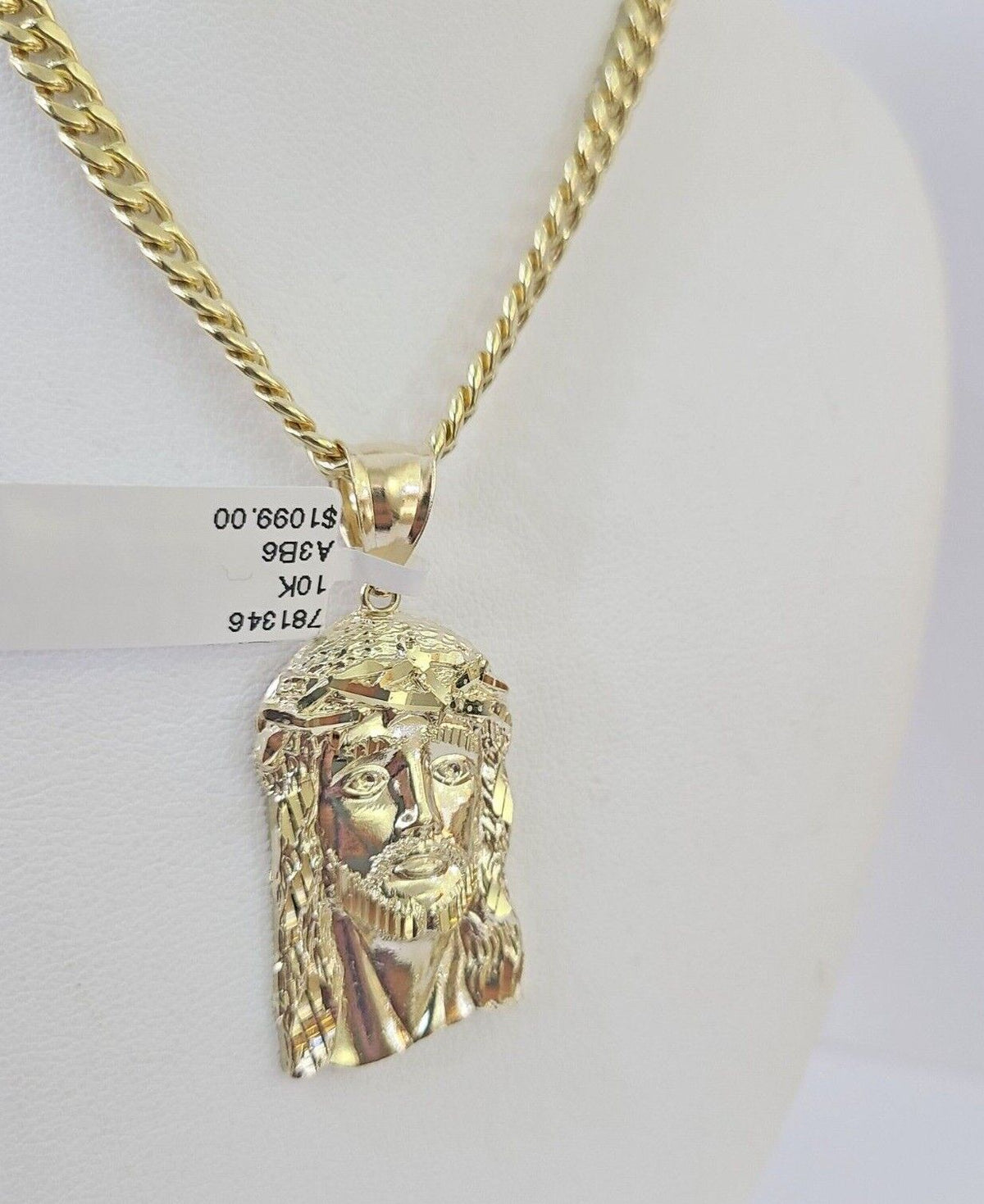 Yellow Jesus Chain 10k Yellow Gold Chain Jesus Head Charm Pendant Set 5mm Miami Cuban Lin ...