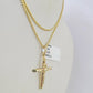 10K Solid Franco Chain Jesus Cross Pendant Charm Necklace 16"-24" 1mm Ladies