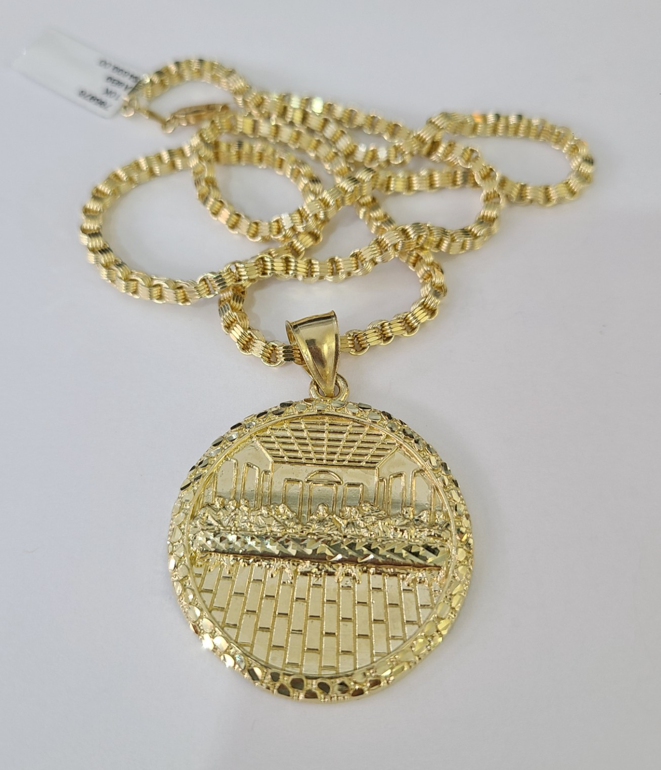 Real 10k Gold Byzantine Necklace Last Supper Nugget 20"-30" 3mm Pendant SET