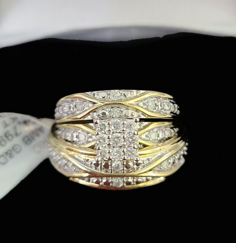 REAL 10k Diamond Ring Ladies Men Trio SET Wedding Engagement Genuine Yellow Gold