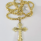 10k Gold Byzantine Necklace Jesus Cross Charm 20-30 inch 3mm Pendant SET