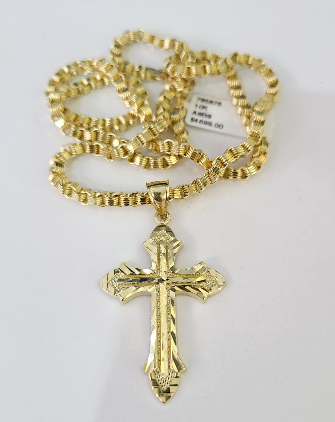 10k Gold Byzantine Necklace Jesus Cross Charm 20-30 inch 3mm Pendant SET