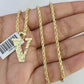 10k Gold Initial V Charm Rope Chain 16"-26" 2.5mm SET Necklace Alphabet Pendant