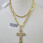 10k Milano Rope Chain INRI Cross Charm Necklace SET 3mm 18" 20" 22" 24" Pendant