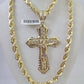 Real 10k Rope Chain Jesus Cross Charm Set 7mm 20"-28" Inch Necklace Yellow Gold