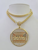 10K Franco Chain Last Supper Pendant Charm Necklace 20"-26" 5mm Gold SET Yellow