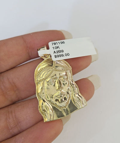 10k Gold Byzantine Necklace Jesus Head Charm 18-28 inch 3mm SET Chain Pendant