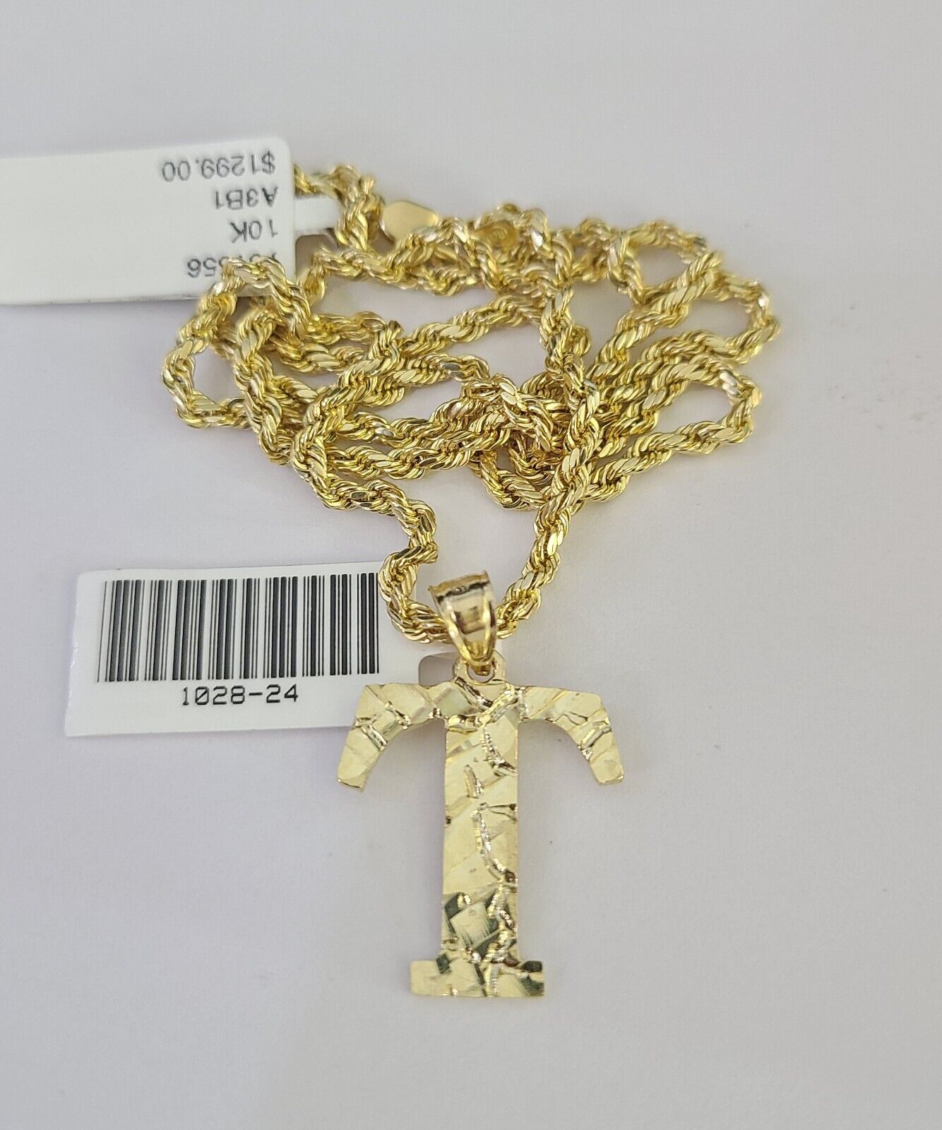 10k Gold Initial T Charm Rope Chain 16"-26" 2.5mm SET Necklace Alphabet Pendant